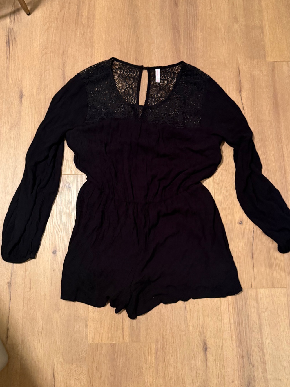 Xhilaration Black Lace Yoke Long Sleeve Romper